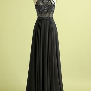Black Beaded Back Long Prom Dress Backless with zipper closure party wear Gowns
